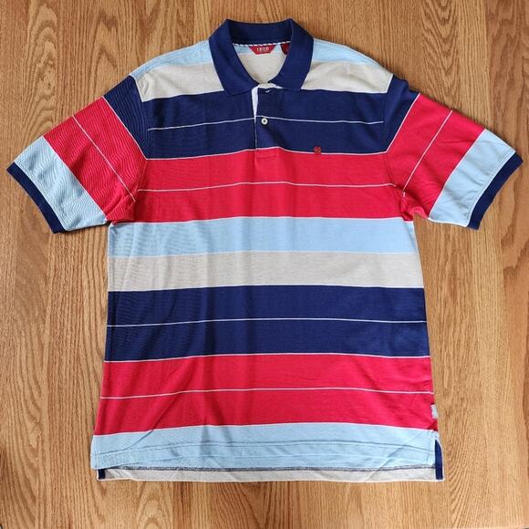 Izod Striped Polo Shirt Blue Red Gray Size Large - Picture 1 of 9